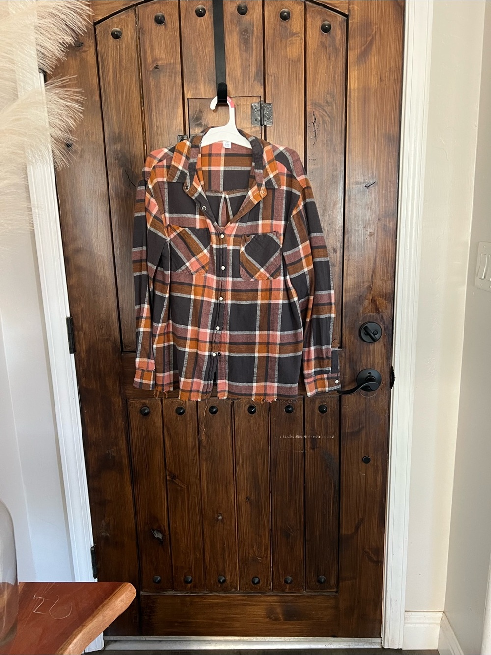 RSQ Plaid Button-Up Shirt Jacket in Brown, Orange & Cream